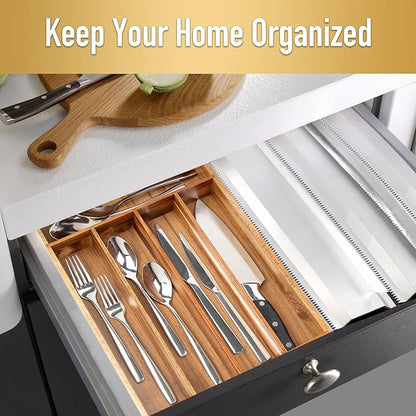 Besilord Silverware Organizer Kitchen Drawer Organizer Utensil Organizer Acacia Silverware Holder Cutlery Organizer in Drawer Flatware Organizer Tray(5 slots, Acacia - Image 3