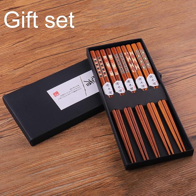 GLAMFIELDS Reusable Chopsticks Japanese Natural Wooden 5 Pairs Classic Style Lightweight Safe Chop Sticks 8.8 Inch/22.5cm Gift Set - Image 7