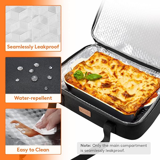 Lifewit Insulated Double Decker Casserole Carrier, Expandable Lasagna Lugger Tote Bag for Hot or Cold Food, Fits 9" x 13" Baking Dish for Potluck Parties, Picnic and Cookouts, Black