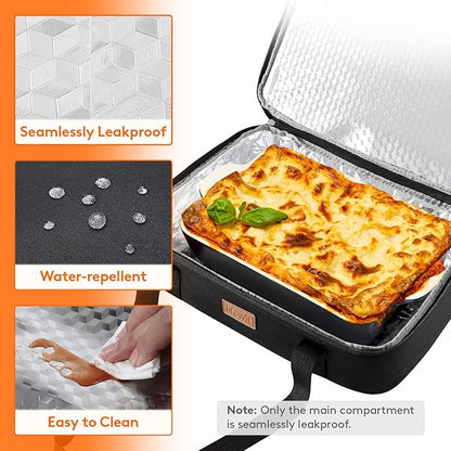 Lifewit Insulated Double Decker Casserole Carrier, Expandable Lasagna Lugger Tote Bag for Hot or Cold Food, Fits 9" x 13" Baking Dish for Potluck Parties, Picnic and Cookouts, Black