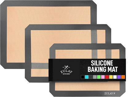 Zulay Kitchen Silicone Baking Mat Sheet 3-Pack (3 sizes) - Reusable Silicone Baking Sheet - Easy & Convenient Nonstick Baking Supplies - Silicone Mats for Baking - Baking Mat For Oven - (Dark Gray)