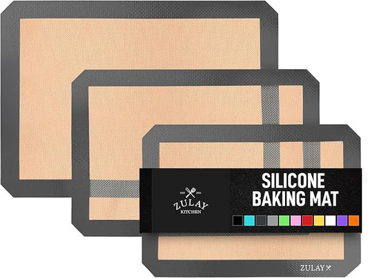 Zulay Kitchen Silicone Baking Mat Sheet 3-Pack (3 sizes) - Reusable Silicone Baking Sheet - Easy & Convenient Nonstick Baking Supplies - Silicone Mats for Baking - Baking Mat For Oven - (Dark Gray)