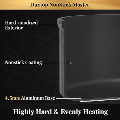 Duxtop Nonstick Master Saucepans 3 Quart Hard Anodized Sauce Pan with Lid, Aluminum Cooking Pot PFAS-Free, Oven Safe to 500°F, Black