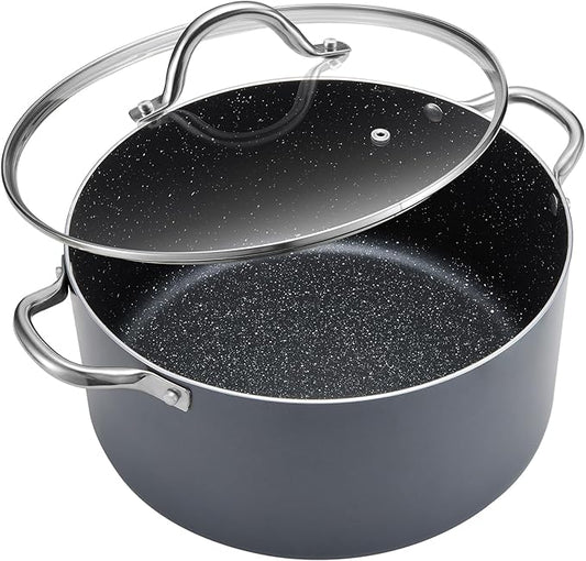 BEZIA 10 Quart Cooking Pot, Large Non Stick Induction Stock Pots with Lid, All Stove Compatible, 10 QT Aluminum Soup/Stew Pot For Large Families or Meal Prepping, Grey by BEZIA