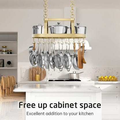 KES Gold 34 Inch Hanging Pot Rack, 100 LBS Capacity Heavy Duty Oval Pot and Pan Hanging Rack Ceiling Mount, Pot Pan Hangers Organizer for Kitchen Island with 20 Hooks (For 16" and 24" Joist) - Image 4