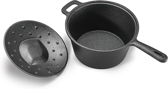 Commercial Chef 2-Qt. Saucepan with Lid, Pre-Seasoned Cast Iron, Integrated Handles, Works on All Cooktops Including Induction, Outdoor Skillet for Campfires or Grills, CHCI20 by CommercialChef
