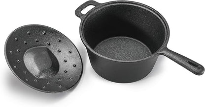 Commercial Chef 2-Qt. Saucepan with Lid, Pre-Seasoned Cast Iron, Integrated Handles, Works on All Cooktops Including Induction, Outdoor Skillet for Campfires or Grills, CHCI20 by CommercialChef