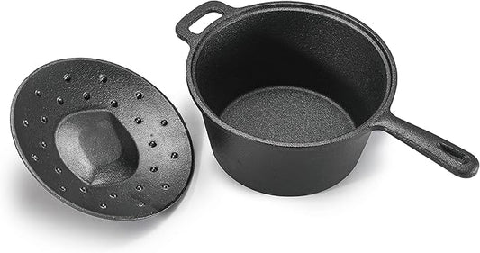 Commercial Chef 2-Qt. Saucepan with Lid, Pre-Seasoned Cast Iron, Integrated Handles, Works on All Cooktops Including Induction, Outdoor Skillet for Campfires or Grills, CHCI20 by CommercialChef
