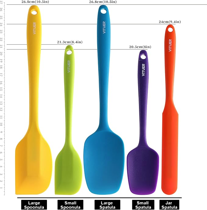 5PCS Silicone Rubber Spatula Set, VITUER Food Grade BPA-Free Spatulas for kitchen Use, Heat Resistant Spatula for Cooking & Baking, Dishwasher Safe - Image 2