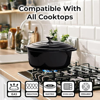 Zulay Kitchen 7.7 Quart Enameled Cast Iron Dutch Oven Pot with Lid – Premium Durability & Oven Safe up to 500°F – Heavy Duty Cookware Perfect for Bread Baking, Stews, Braising & Roasting – Black - Image 3