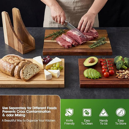 NEDVI Book Cutting Board Set with Wooden Stand-Wooden Kitchen Cutting Boards That Look Like Books for Cheese Meat Vegetables, Chopping Board Gift Set for Home Cooks & Kitchen Decor