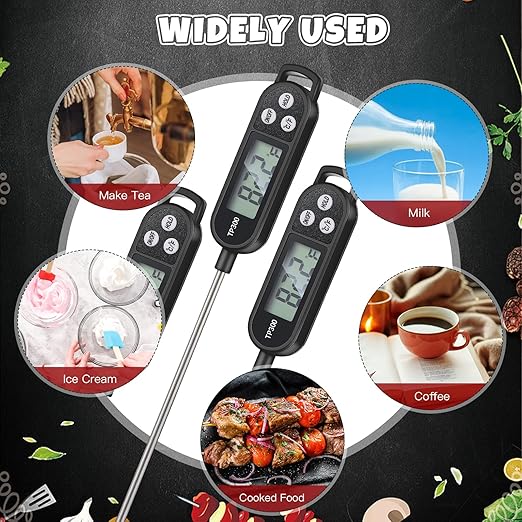 Copkim 6 Pcs Instant Read Meat Thermometer with Long Probe 9.65 Inch Kitchen Cooking Food Candy Waterproof Digital Thermometer for BBQ Water Milk Yogurt Liquid Cooking(Black) - Image 6