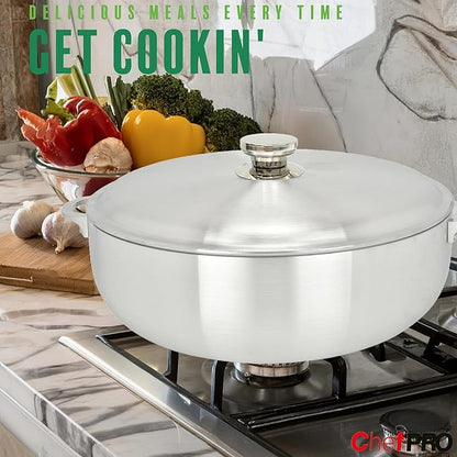 ALUMINUM CALDERO STOCK POT by Chef PRO, Superior Cooking Performance for Even Heat Distribution, Perfect For Serving Large & Small Groups, Riveted Handles, Commercial Grade (13.3 Quart)