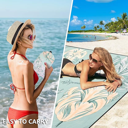 HIHOHO Beach Blanket Waterproof Sandproof Extra Large Beach Mat 79" X 83"/120"x108"for 1-8 Adults Quick Drying Durable Outdoor Picnic Mat for Beach Travel Camping Hiking