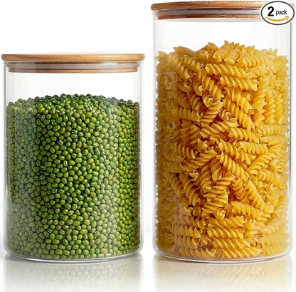 HomArtist Extra Large Glass Flour and Sugar Storage Containers with Airtight Lid,132 floz x1 & 65 floz x1 [Set of 2] Big Glass Jars with Bamboo Lids, Air Tight Food Jar for Cereal, Pasta, Rice, Coffee by HomArtist