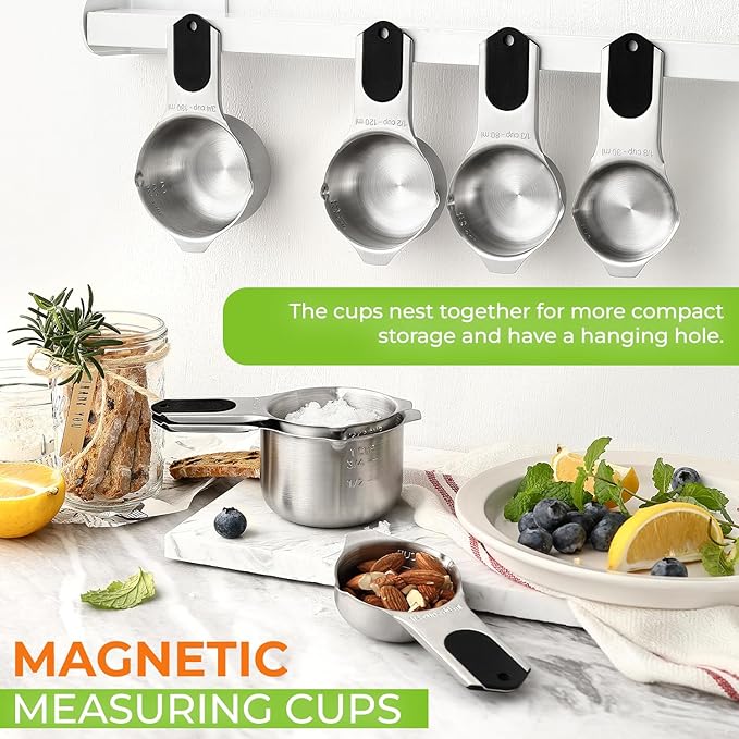 Spring Chef Magnetic Stainless Steel Measuring Cups, Patented, Kitchen Tools with Easy to Read Markings for Measuring Dry or Liquid Ingredients, Set of 7, Black - Image 2