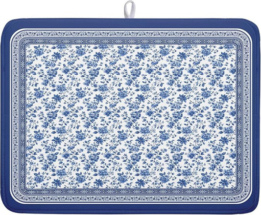 Blue Floral Branches Dish Drying Mat for Kitchen Counter Chinoiserie Pattern Dish Drying Pad 18x24 In Absorbent Vintage Flowers Decor Dishes Drainer Pad Dish Dry Rack Mat for Counter Coffee Bar