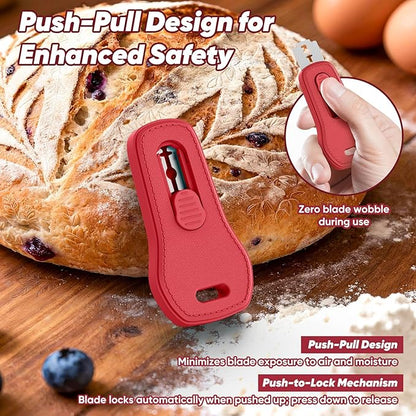 24SHEN Bread Lame, Sourdough Scoring Tool with Extractable & Magnetic, Sour Dough Tools Sourdough Cutter for Homemade Bread Making, Scoring Knife Include 5 Razor Blades-Red - Image 3