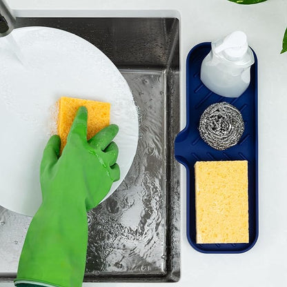 Zulay Kitchen Large Silicone Sponge Holder (12x4) – Flexible Sink Organizer Tray for Kitchen & Bathroom – Multipurpose Soap Dish for Sponges, Makeup, Trinkets & More (Dark Blue) - Image 3