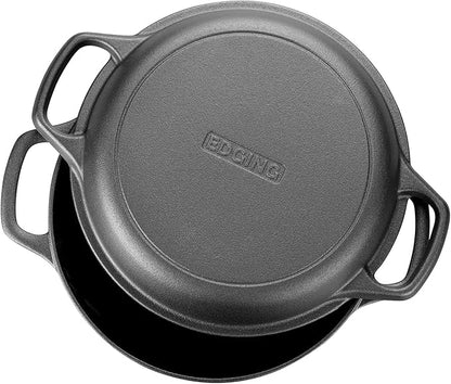 EDGING CASTING Pre-Seasoned Cast Iron Dutch Oven Pot with Skillet Lid Cooking Pan, 2-in-1 Sourdough Bread Baking Pan with Proofing Basket and Baking Supplies, 5QT - Image 4