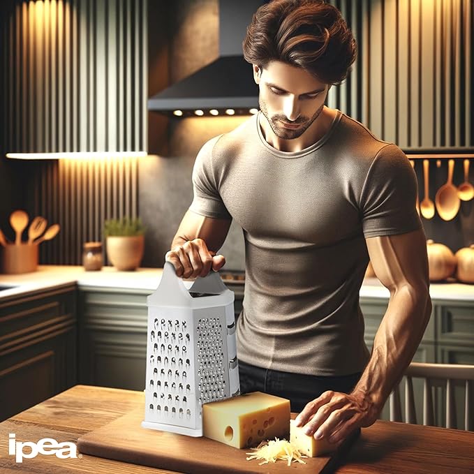 IPEA Stainless Steel 6-Sided Cheese Grater – 23 cm – Vertical Grater Six Blades with Ergonomic Handle for Grating Cheese, Vegetables, Lemon, Fruits Chocolate – Hexagonal Multi-Purpose - Image 7