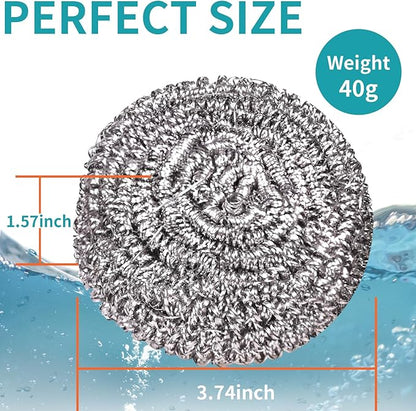 Carrie Joe Stainless Steel Scourer Heavy Duty Scrubber Pads Steel Wool Pack of 6,40g - Image 2
