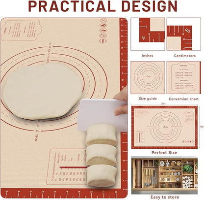 HOTEC Silicone Baking Mat - 26x16 Thickened Pastry Dough Mat with Measurement Non-Stick For Dough Rolling, Bread, Oven Liner, Kitchen Counter, Fondant/Pie Crust - Image 5