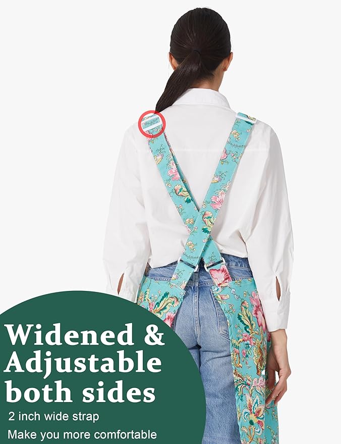 Cozy Adjustable Cross Back Aprons for Women with Pockets Cotton Linen Cooking Kitchen Baking