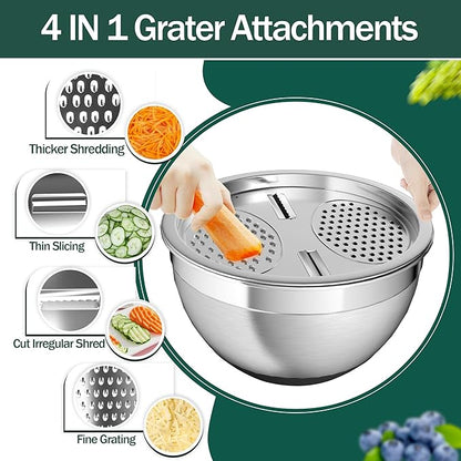 Nicdiet Mixing Bowls with Airtight Lids, Stainless Steel Mixing Bowl Set with 3 Metal Nesting Bowls, Colander & Grater, Non-Slip Bottoms, Size 1.5, 2.5, 5 QT, Great for Mixing & Serving, Black - Image 5