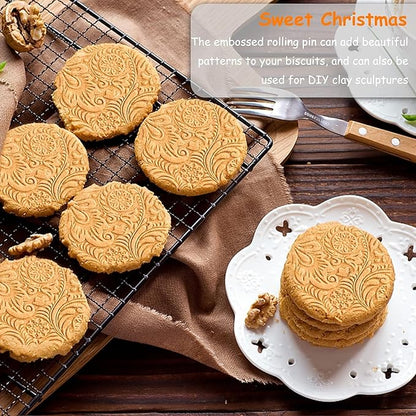 Embossed Wooden Rolling Pin for Baking,Evermarket Deep Engraved Embossing Rolling Pin with Christmas Snowflake Flower Design for Baking Embossed Cookies,Cute Kitchen Decor DIY Tool for Adults - Image 4