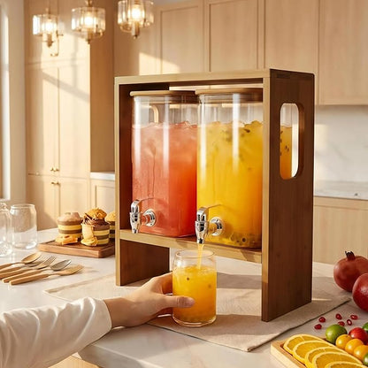 2 PCS 1.2 Gallon Drink Dispenser, Glass Beverage Dispenser with Wood Stand and Detachable Food Platter, Party Drink Dispensers for Lemonade, Juice, Tea, Ice Coffee - Image 7