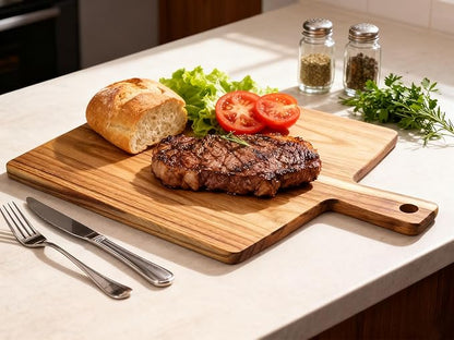 Large Acacia Wood Cutting Board with Handle 17''X13'', Charcuterie Board, Serving Board, Chopping Board for Meat, Cheese, Bread, Vegetables & Fruits (Square) - Image 2