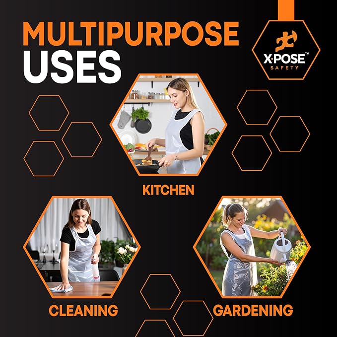 Xpose Safety 3000 White Plastic Disposable Aprons for Cooking & more Individually Packaged Durable 1 Mil Waterproof Polyethylene 24" x 48" - Image 2