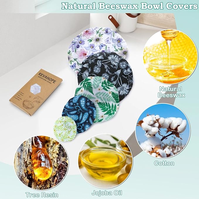 5-Size Reusable Beeswax Bowl Covers for Bread Proofing, Cotton Cloth Flexible Beeswax Wraps for Food Storage(Iris Floral) - Image 3