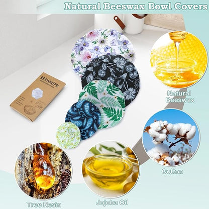 5-Size Reusable Beeswax Bowl Covers for Bread Proofing, Cotton Cloth Flexible Beeswax Wraps for Food Storage(Iris Floral) - Image 3