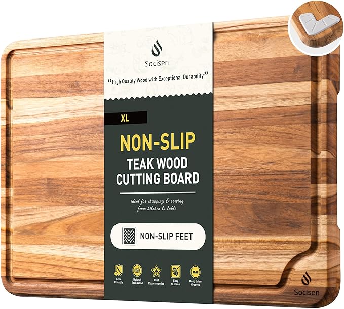 Teak Wood Cutting Board 17inch Wooden Chopping Board Bamboo High-end Mother Gifts Best Mama Mommy Christmas Xmas Birthday Law Step Stepmom Stepmother Have Everything Good Unique Present XL by Socisen