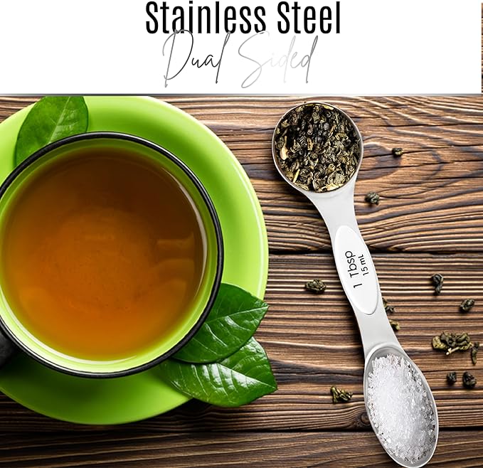 Magnetic Measuring Spoons Set of 9 Stainless Steel Dual-Sided Stackable Measuring Spoon Nesting Teaspoons Measuring Dry and Liquid Ingredients, Fits in Spice Jars Set of 9 (White) - Image 2