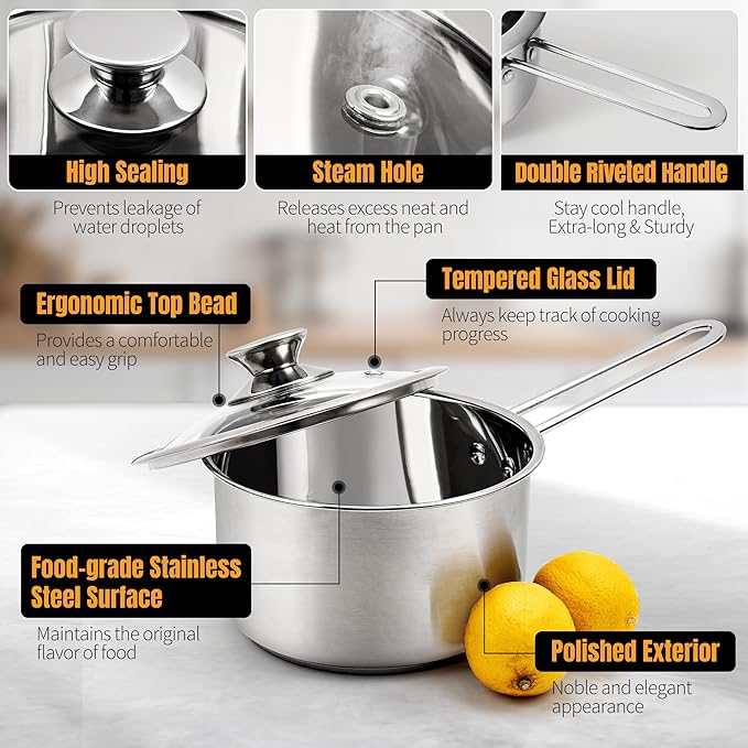 Aufranc Stainless Steel pots and pans set, 6 Piece Nonstick Kitchen Induction Cookware Set,Works with Induction/Electric and Gas Cooktops, Nonstick, Dishwasher - Image 4
