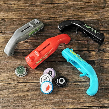 cap gun bottle opener launcher shooter funny shooting gun creative beverage bottle opener, suitable for party games, family gatherings, outdoor barbecues (4PC four-color)