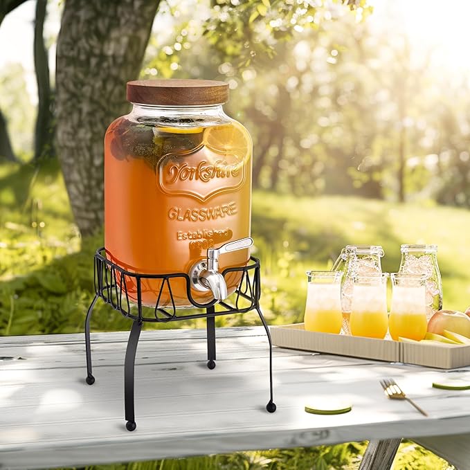 Mustry Glass Drink Dispenser for Parties, 1 Gallon Beverage Dispenser with Stand and Spigot Solid Stainless Steel, Used as Lemonade Dispenser Sun Tea Jar Kombucha Jar - Image 6