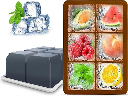 Silicone Ice Cube Trays with Lids,Large Square Ice Cube Molds for Freezer, Whiskey, Cocktail, Stackable Flexible and Reusable & Easy Release BPA Free (2 Pack&Dark Gray and Golden) by Excnorm
