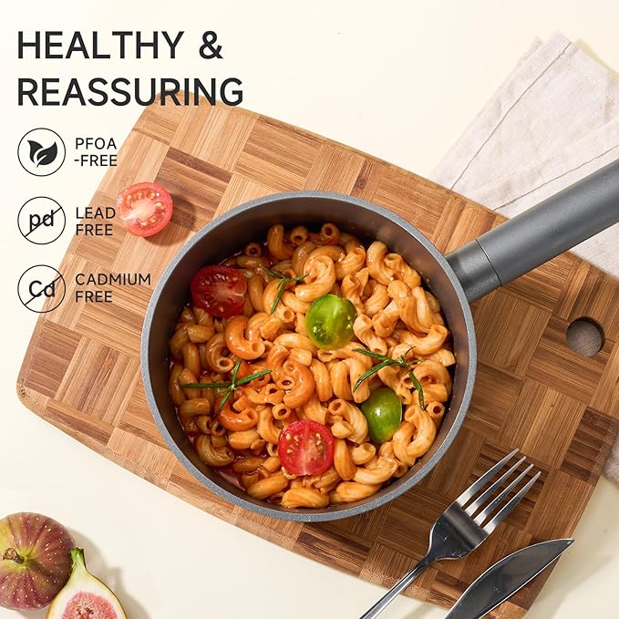 JEETEE Titanium Sauce Pan with Lid, 1.5 QT Non Stick Cooking Pots, Oven & Dishwasher Safe, Ideal for Sauces Soups and Heating Milk, PFOA/PFAS Free (Gray) - Image 5
