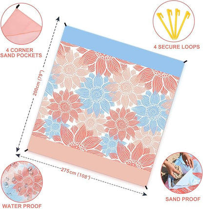 HIHOHO Beach Blanket Waterproof Sandproof Extra Large Beach Mat 79" X 83"/120"x108"for 1-8 Adults Quick Drying Durable Outdoor Picnic Mat for Beach Travel Camping Hiking
