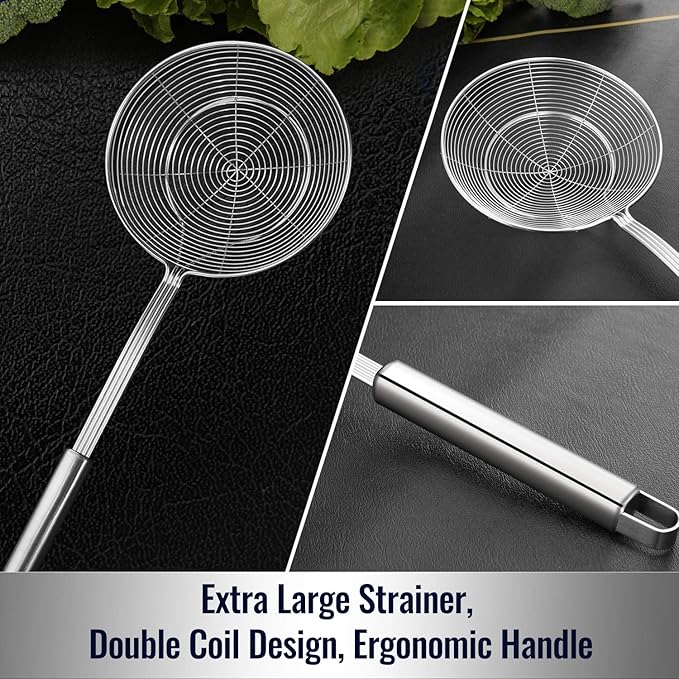 Hiware Solid Stainless Steel Spider Strainer Skimmer Ladle, Kitchen Utensils Wire Strainer Pasta Spoon, 7 Inch - Image 3