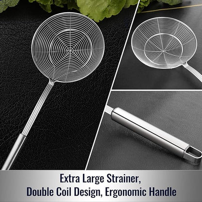 Hiware Solid Stainless Steel Spider Strainer Skimmer Ladle, Kitchen Utensils Wire Strainer Pasta Spoon, 7 Inch - Image 3