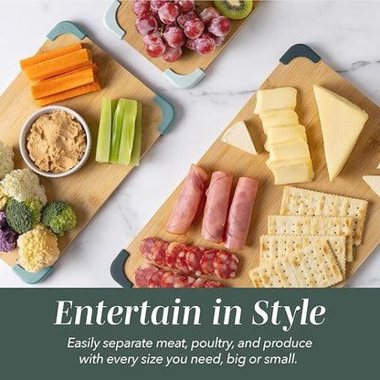COOK WITH COLOR Non-Slip Cutting Board Set – Kitchen Essentials with Easy Grip Handle for Meat, Veggies, and Fruits, 3 Cutting Boards, Bamboo Non-Slip Green