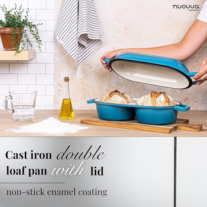 Dutch Oven For Sourdough Bread Baking – Enamelled Cast Iron Bread Loaf Pot – 500°F Oven Safe Non Stick Bread Pot – Double Round Loaf Space, 16.5cm Diameter, Light Blue, – by Nuovva - Image 5