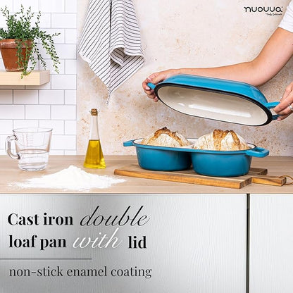 Dutch Oven For Sourdough Bread Baking – Enamelled Cast Iron Bread Loaf Pot – 500°F Oven Safe Non Stick Bread Pot – Double Round Loaf Space, 16.5cm Diameter, Light Blue, – by Nuovva - Image 5