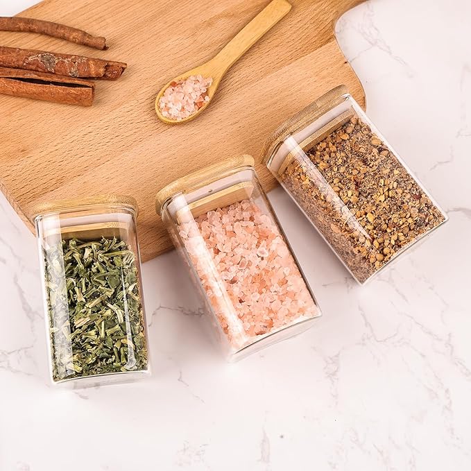 6oz Glass Spice Jars with Bamboo Lid and Label, 12 Pack Square Glass Container, Small Food Storage Containers for Kitchen, Clear Empty Seasoning Jar for Sugar, Salt, Coffee Bean, Herb, Borosilicate - Image 6