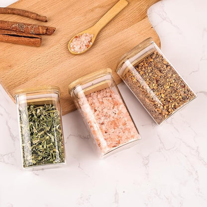 6oz Glass Spice Jars with Bamboo Lid and Label, 12 Pack Square Glass Container, Small Food Storage Containers for Kitchen, Clear Empty Seasoning Jar for Sugar, Salt, Coffee Bean, Herb, Borosilicate - Image 6